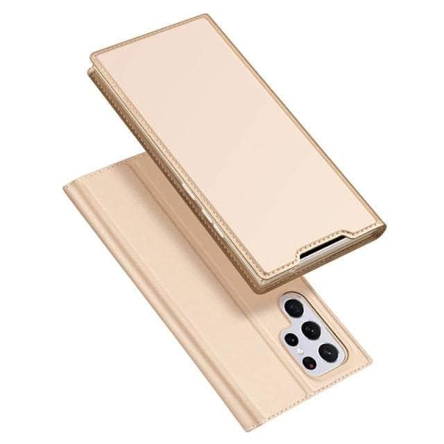 CaseBuddy Australia For S22 Ultra / Gold Magnetic Leather Flip Wallet Galaxy S22 Ultra Case