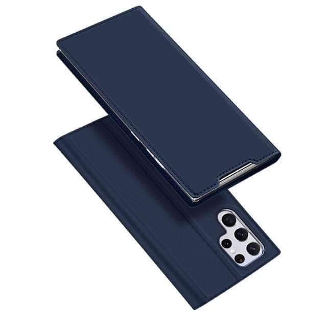 CaseBuddy Australia For S22 Ultra / Blue Magnetic Leather Flip Wallet Galaxy S22 Ultra Case