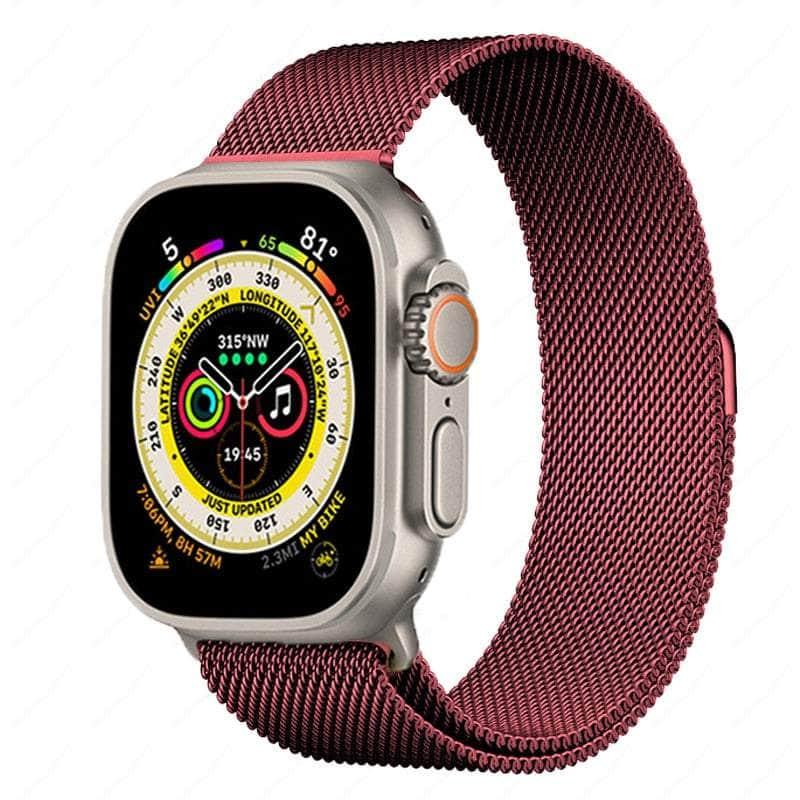 Casebuddy Wine red / 42mm -44mm-45mm-49mm Magnetic Strap Apple Watch Ultra 8 7 6 SE 5 4 3