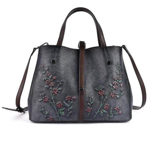 CaseBuddy Australia Casebuddy black Nesitu A4 Flower Pattern Genuine Leather Women Handbag