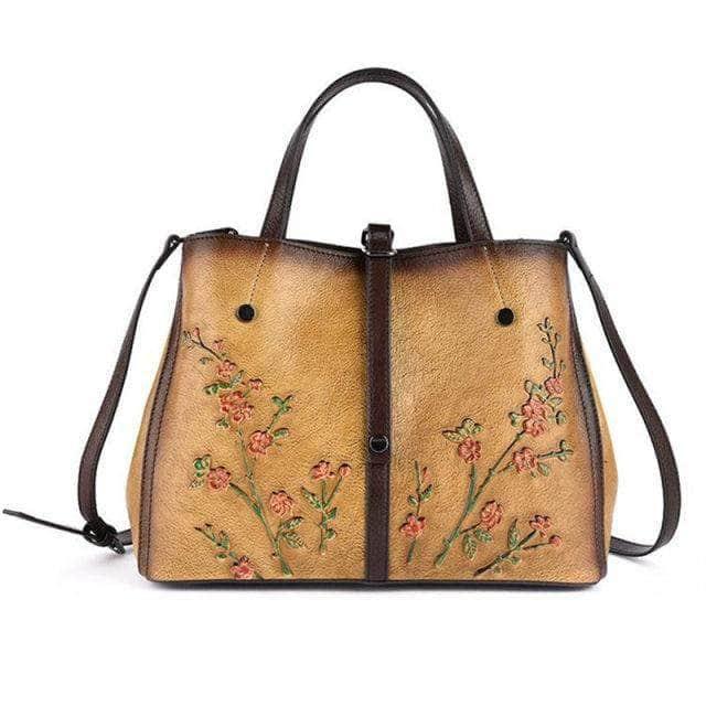 CaseBuddy Australia Casebuddy yellow Nesitu A4 Flower Pattern Genuine Leather Women Handbag