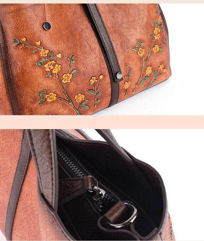 CaseBuddy Australia Casebuddy Nesitu A4 Flower Pattern Genuine Leather Women Handbag