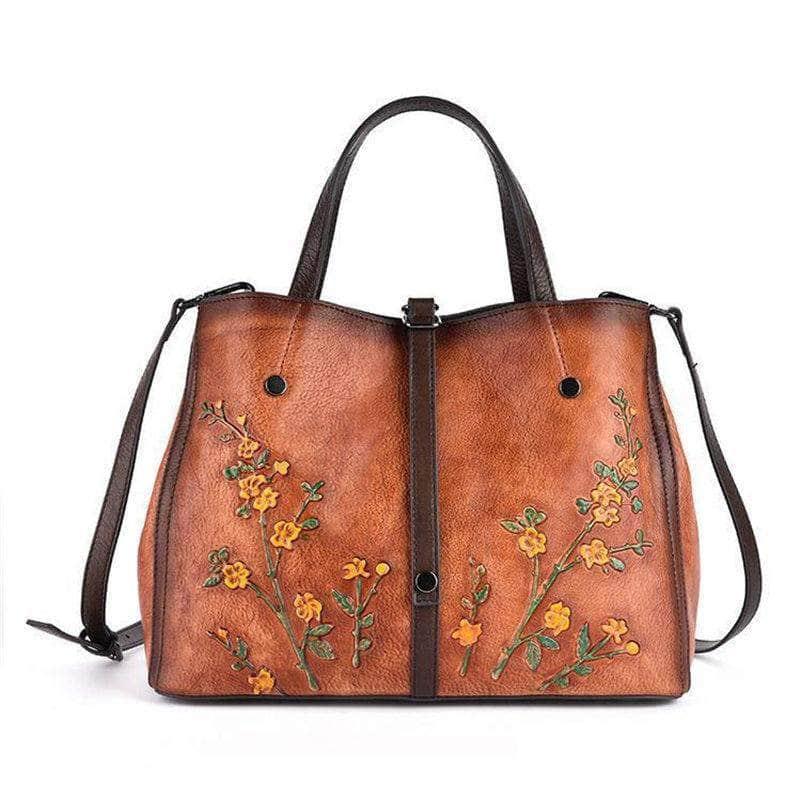 CaseBuddy Australia Casebuddy Nesitu A4 Flower Pattern Genuine Leather Women Handbag