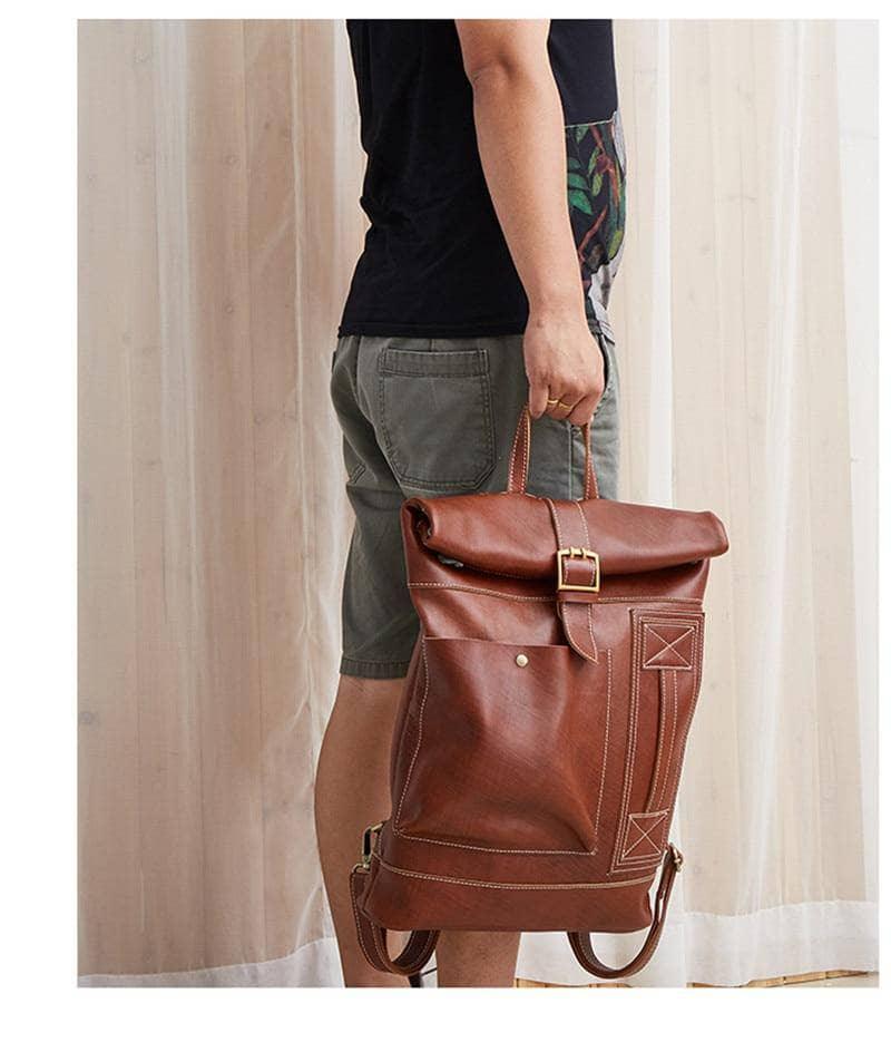 Nesitu Casual Vintage Genuine Leather Women Men's Backpacks 14''  Travel Bag - CaseBuddy