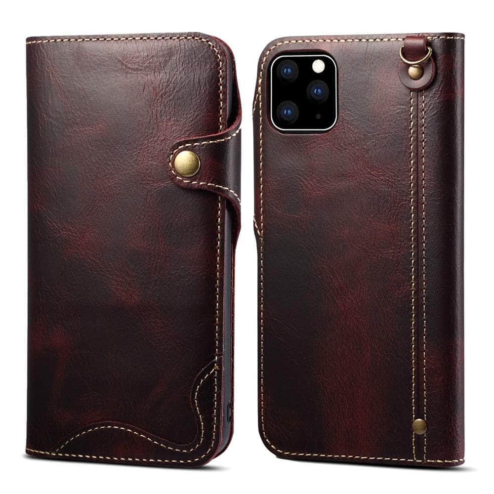Casebuddy Red / For iPhone 14 Real Cowhide iPhone 14 Leather Case