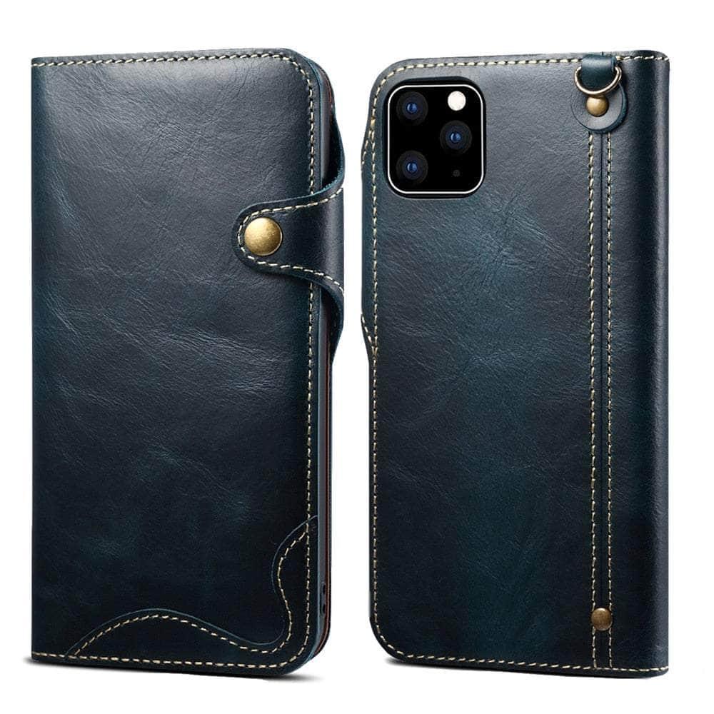 Casebuddy Blue / For iPhone 14 Real Cowhide iPhone 14 Leather Case