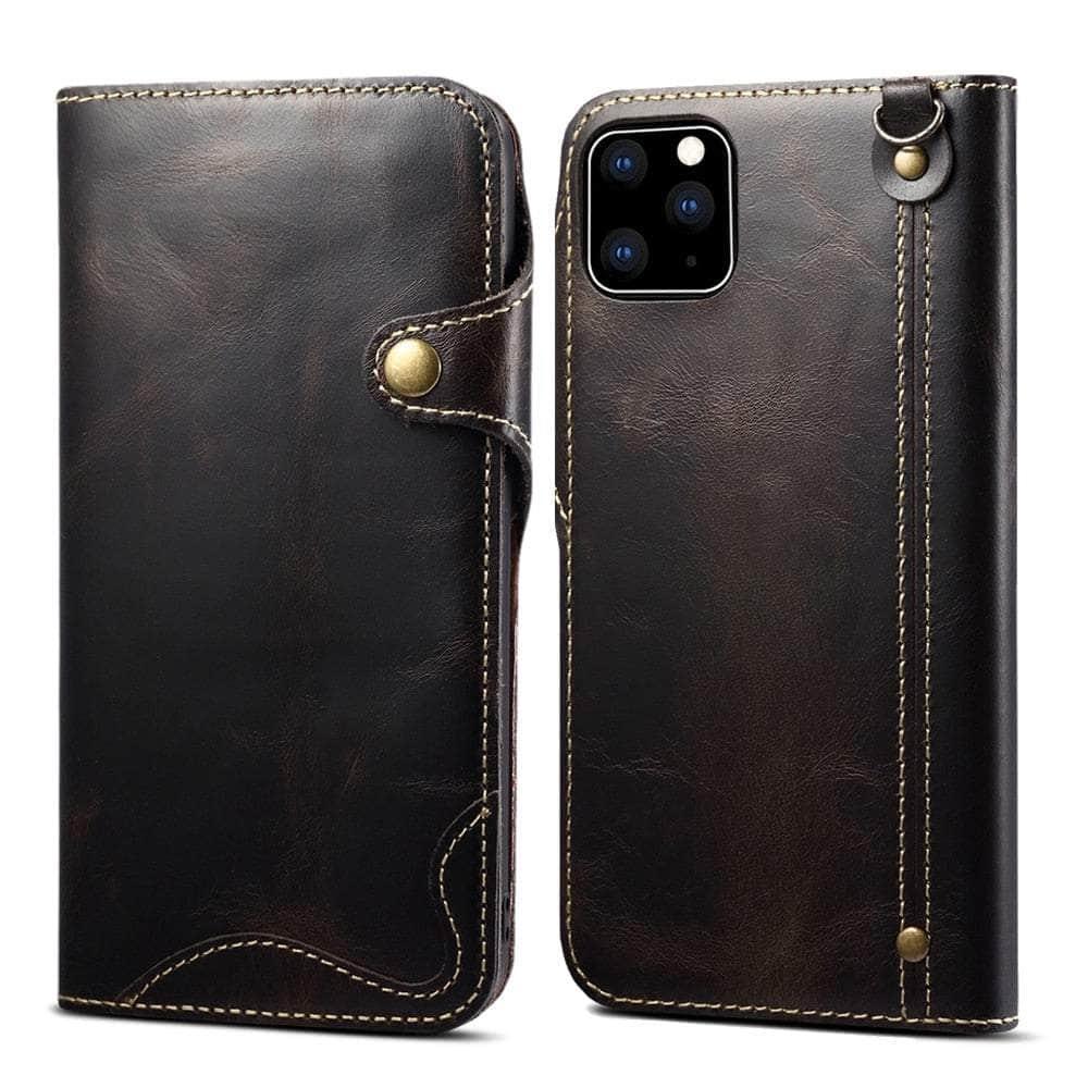 Casebuddy Black / For iPhone 14 Real Cowhide iPhone 14 Leather Case