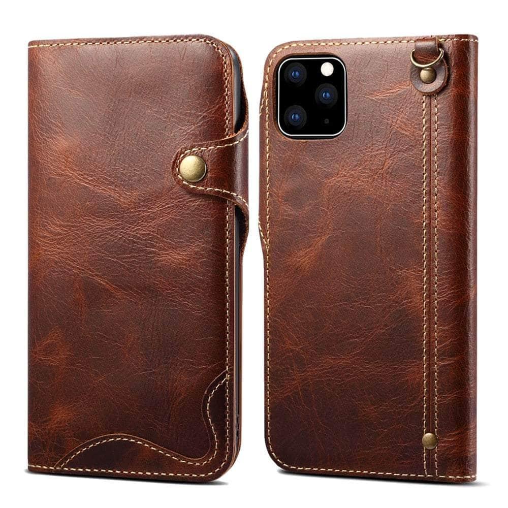 Casebuddy Brown / For iPhone 14 Real Cowhide iPhone 14 Leather Case