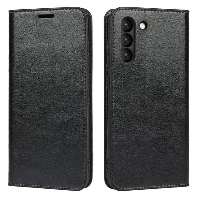 CaseBuddy Australia Casebuddy Galaxy S22 Plus / Black Real Genuine Leather Flip S22 Plus Cover Credit Card Holder