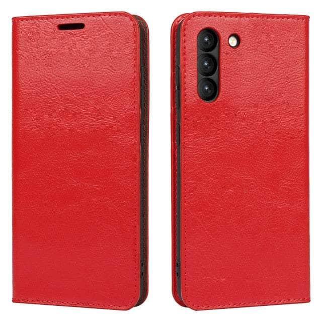 CaseBuddy Australia Casebuddy Galaxy S22 Ultra / Red Real Genuine Leather Flip S22 Ultra Cover Credit Card Holder