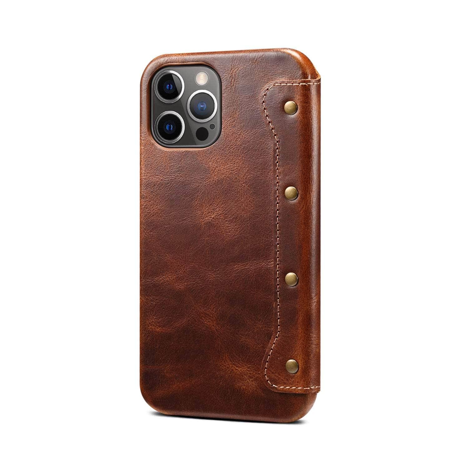 Casebuddy Real Leather iPhone 14 Leather Retro Wallet Case