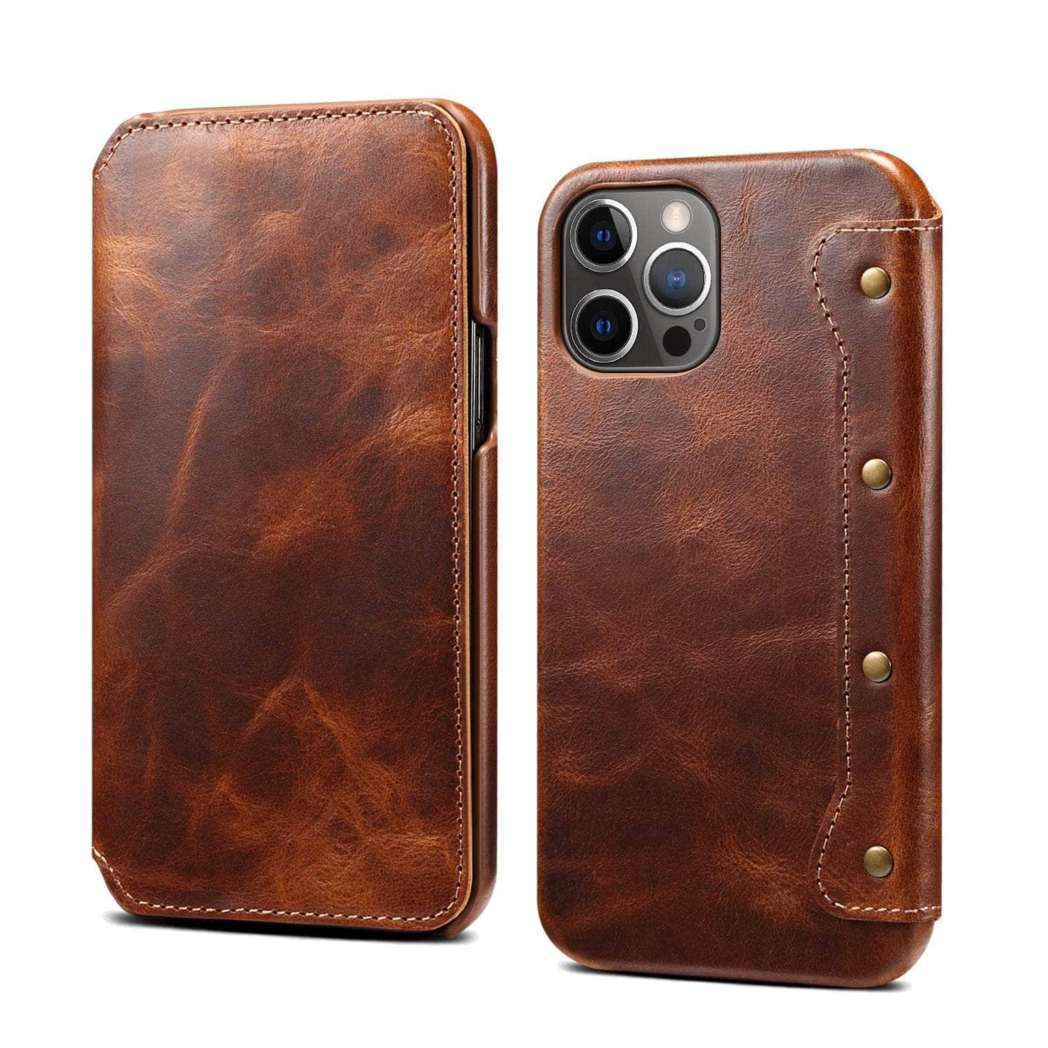 Casebuddy Real Leather iPhone 14 Leather Retro Wallet Case