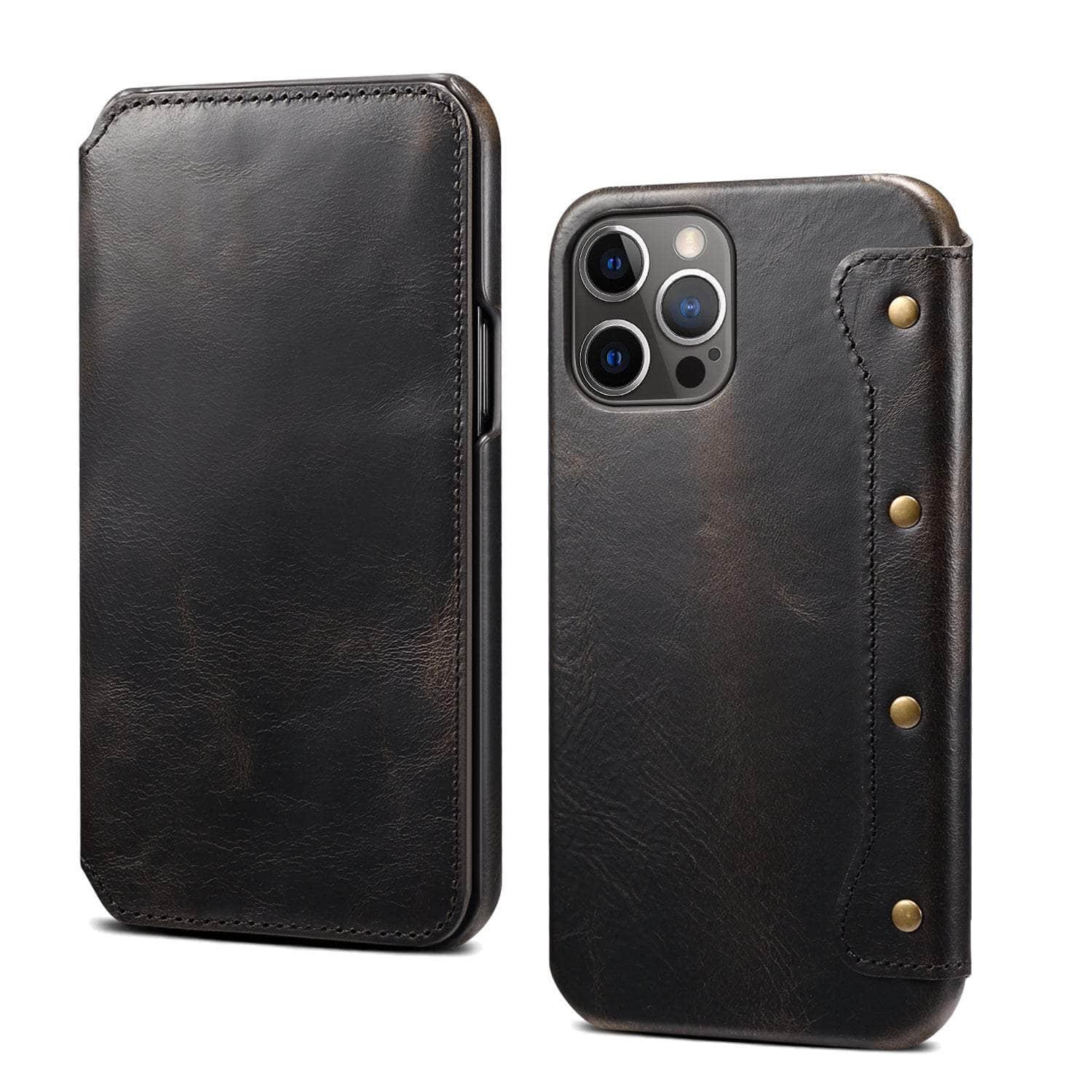 Casebuddy Real Leather iPhone 14 Leather Retro Wallet Case