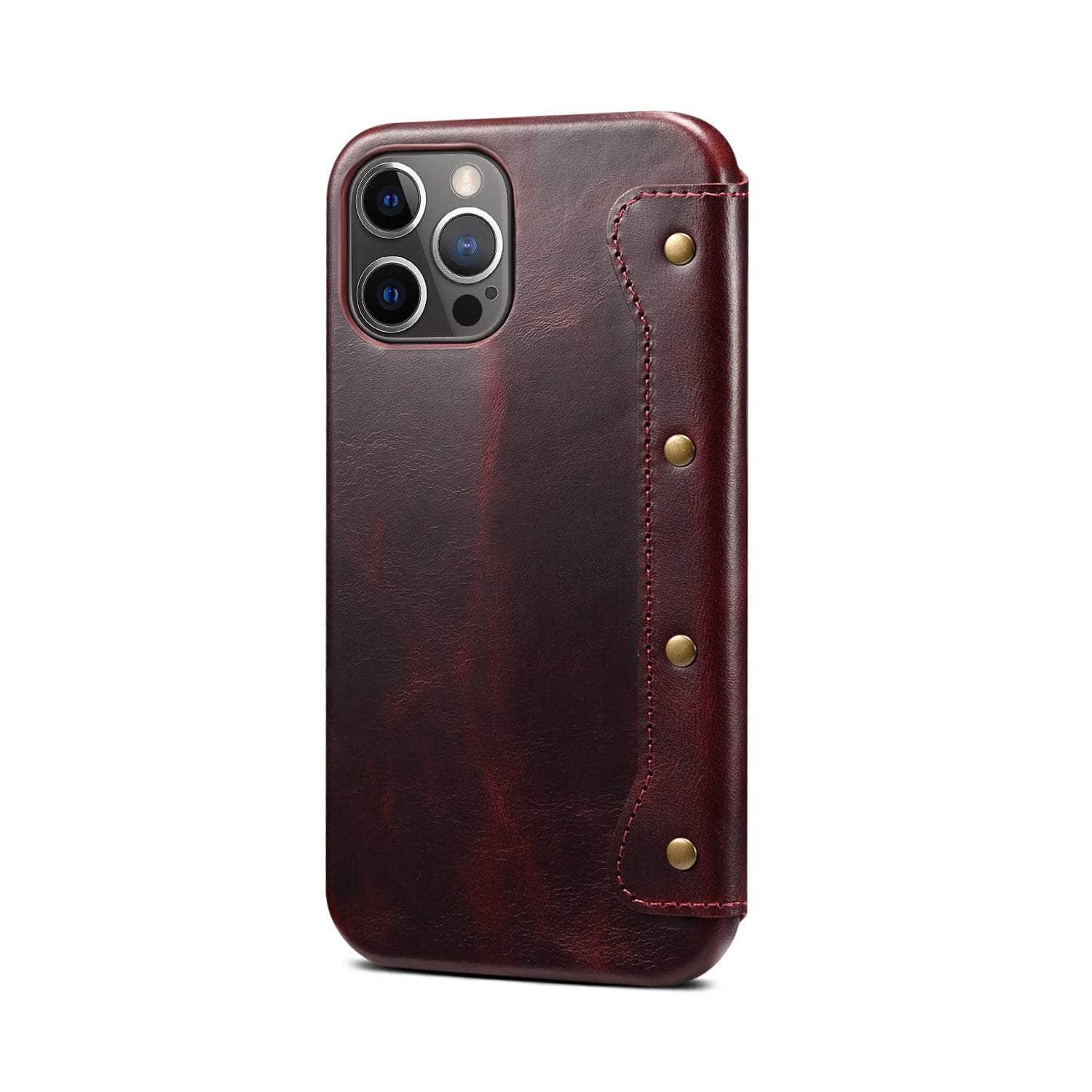 Casebuddy Real Leather iPhone 14 Max Leather Retro Wallet Case