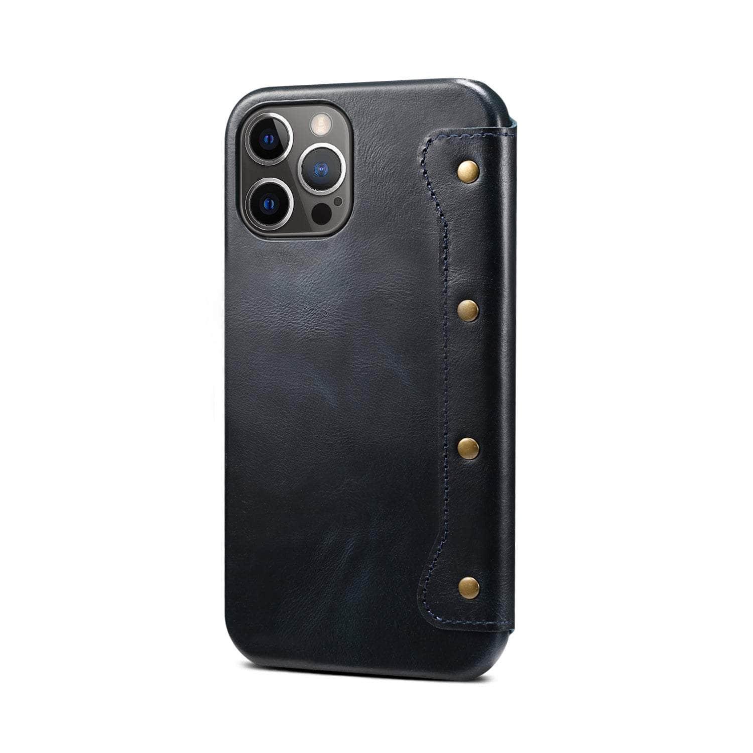 Casebuddy Real Leather iPhone 14 Max Leather Retro Wallet Case
