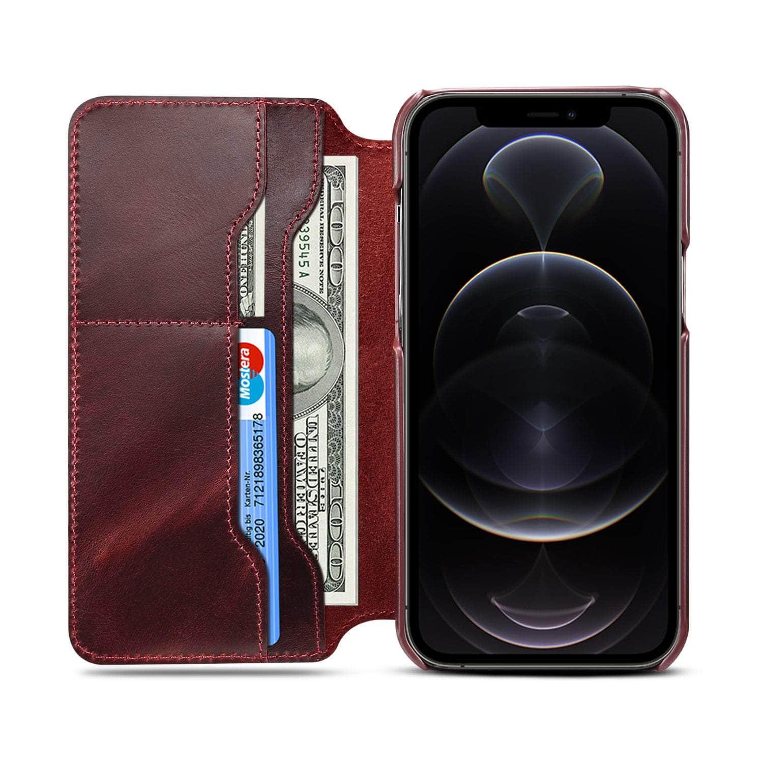 Casebuddy Real Leather iPhone 14 Max Leather Retro Wallet Case