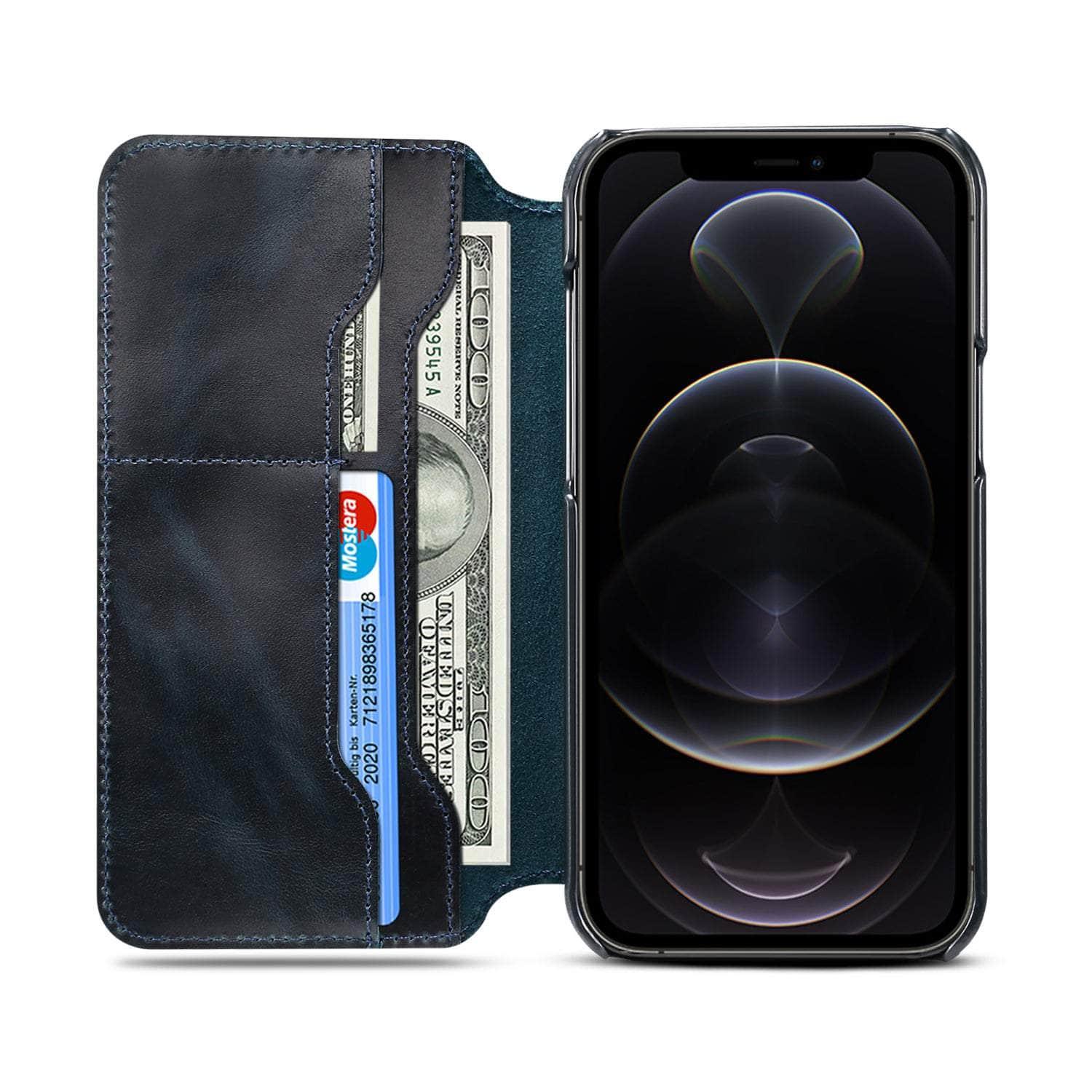 Casebuddy Real Leather iPhone 14 Max Leather Retro Wallet Case