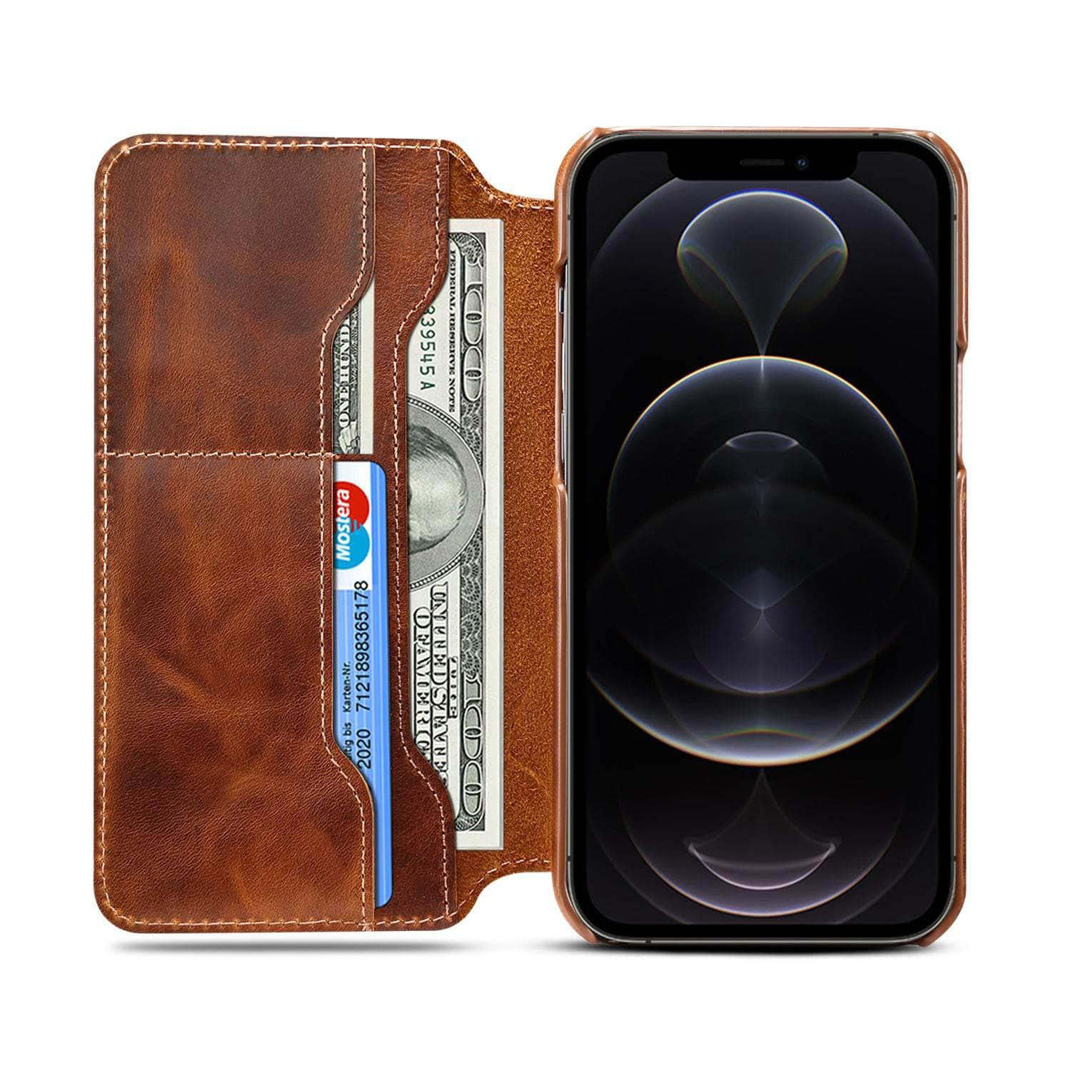 Casebuddy Real Leather iPhone 14 Max Leather Retro Wallet Case