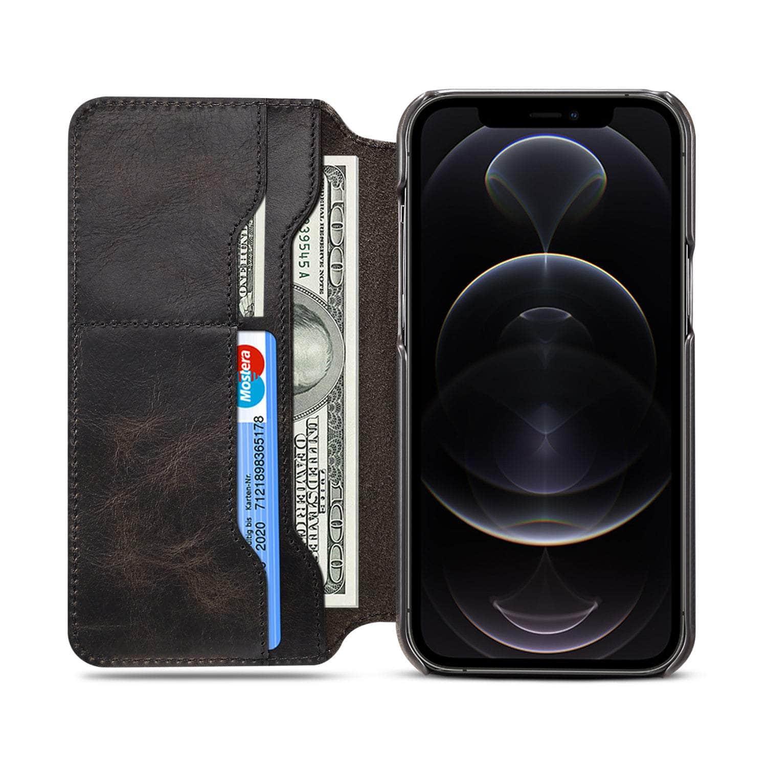 Casebuddy Real Leather iPhone 14 Max Leather Retro Wallet Case