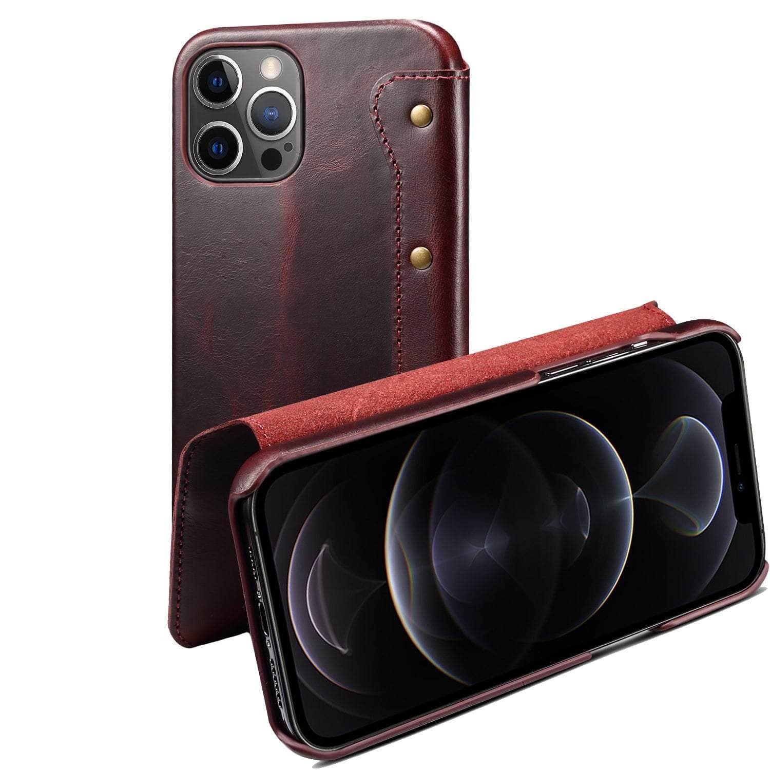 Casebuddy Real Leather iPhone 14 Max Leather Retro Wallet Case