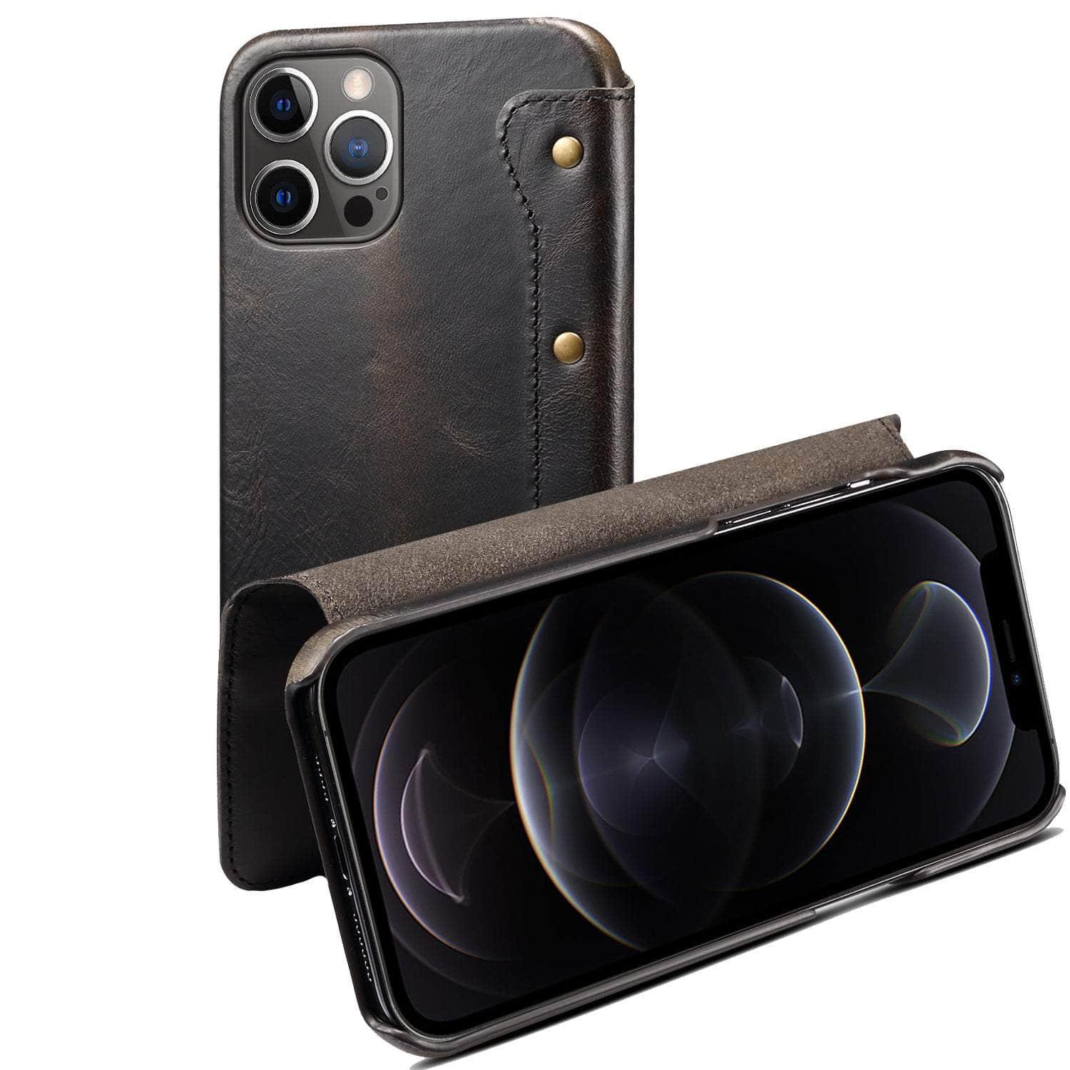 Casebuddy Real Leather iPhone 14 Max Leather Retro Wallet Case