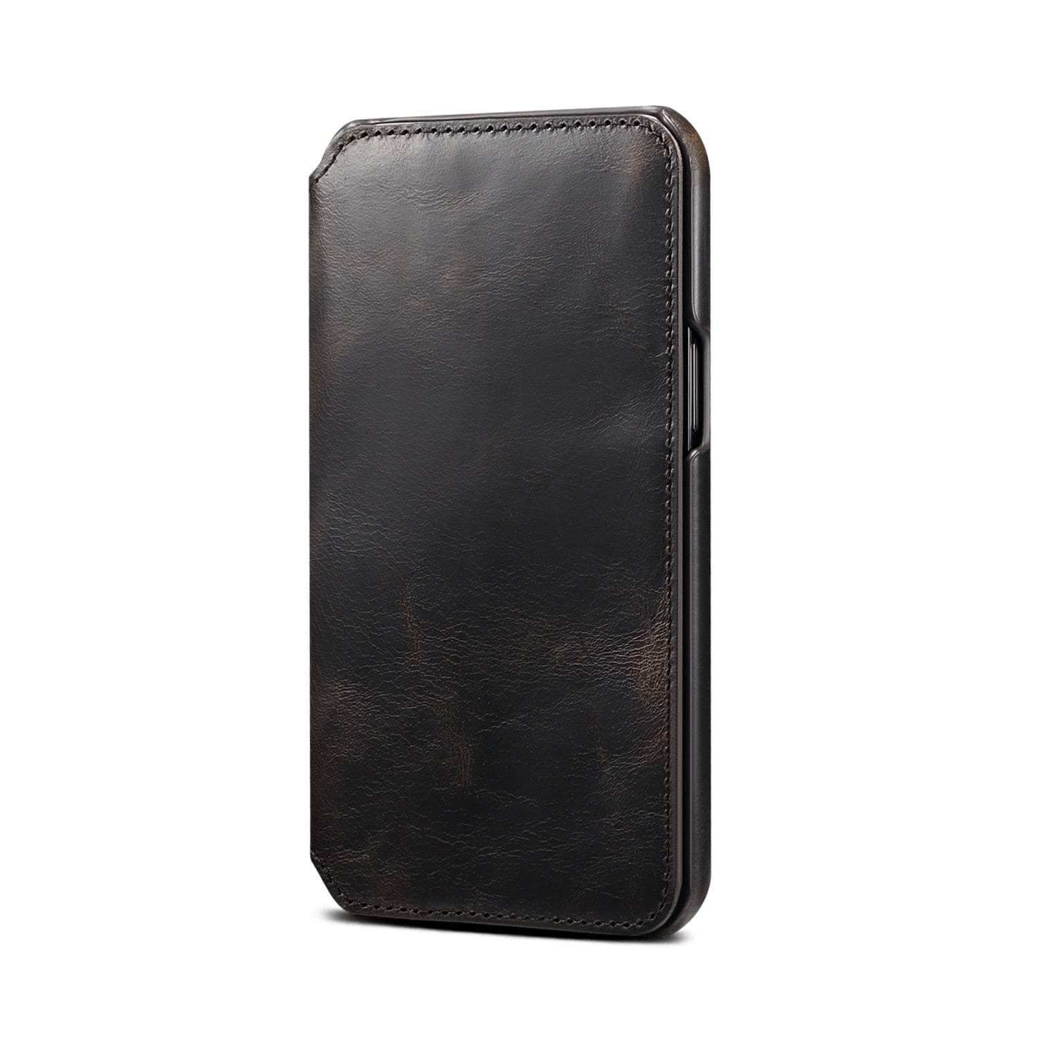 Casebuddy Black / For Iphone 14 Max Real Leather iPhone 14 Max Leather Retro Wallet Case