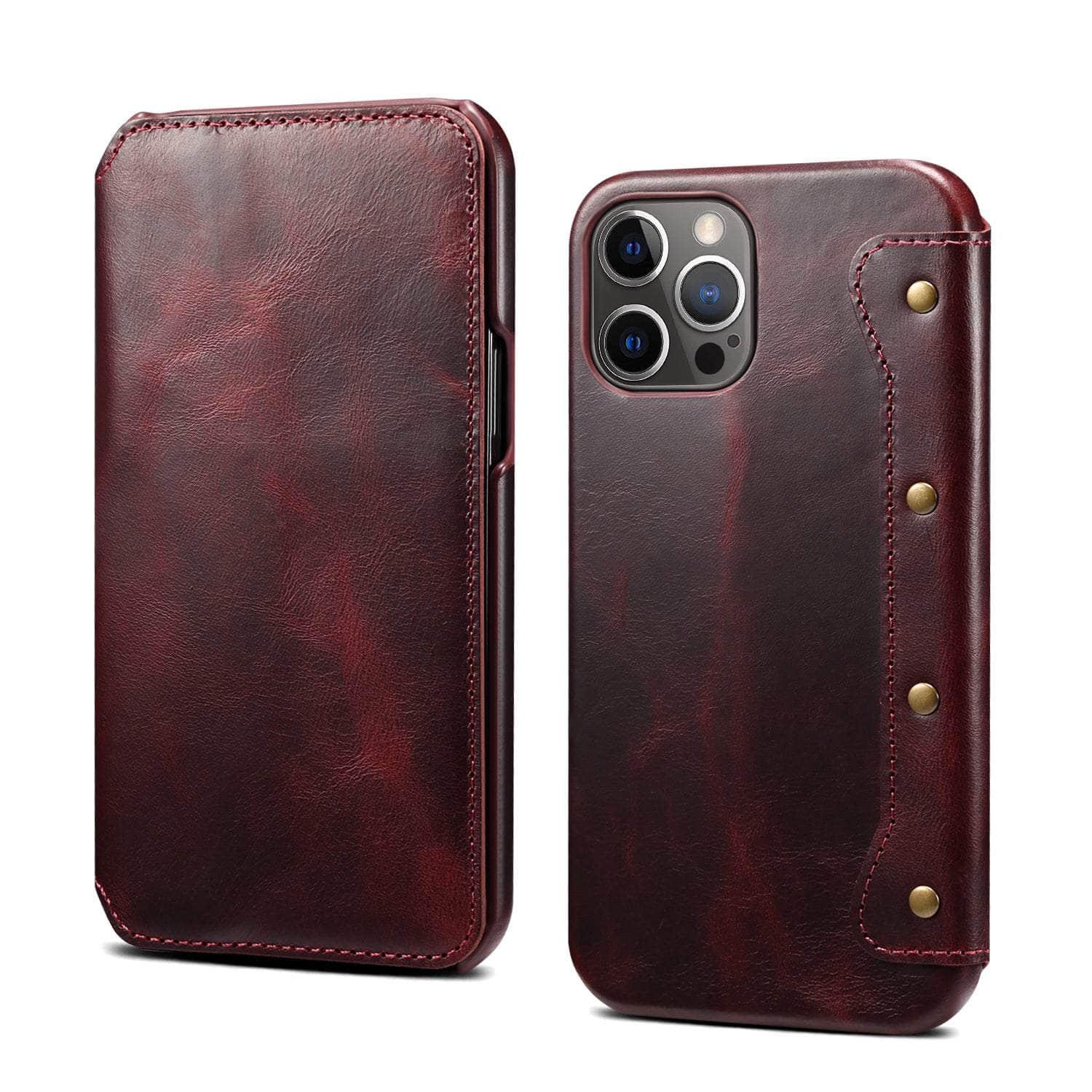 Casebuddy Real Leather iPhone 14 Max Leather Retro Wallet Case