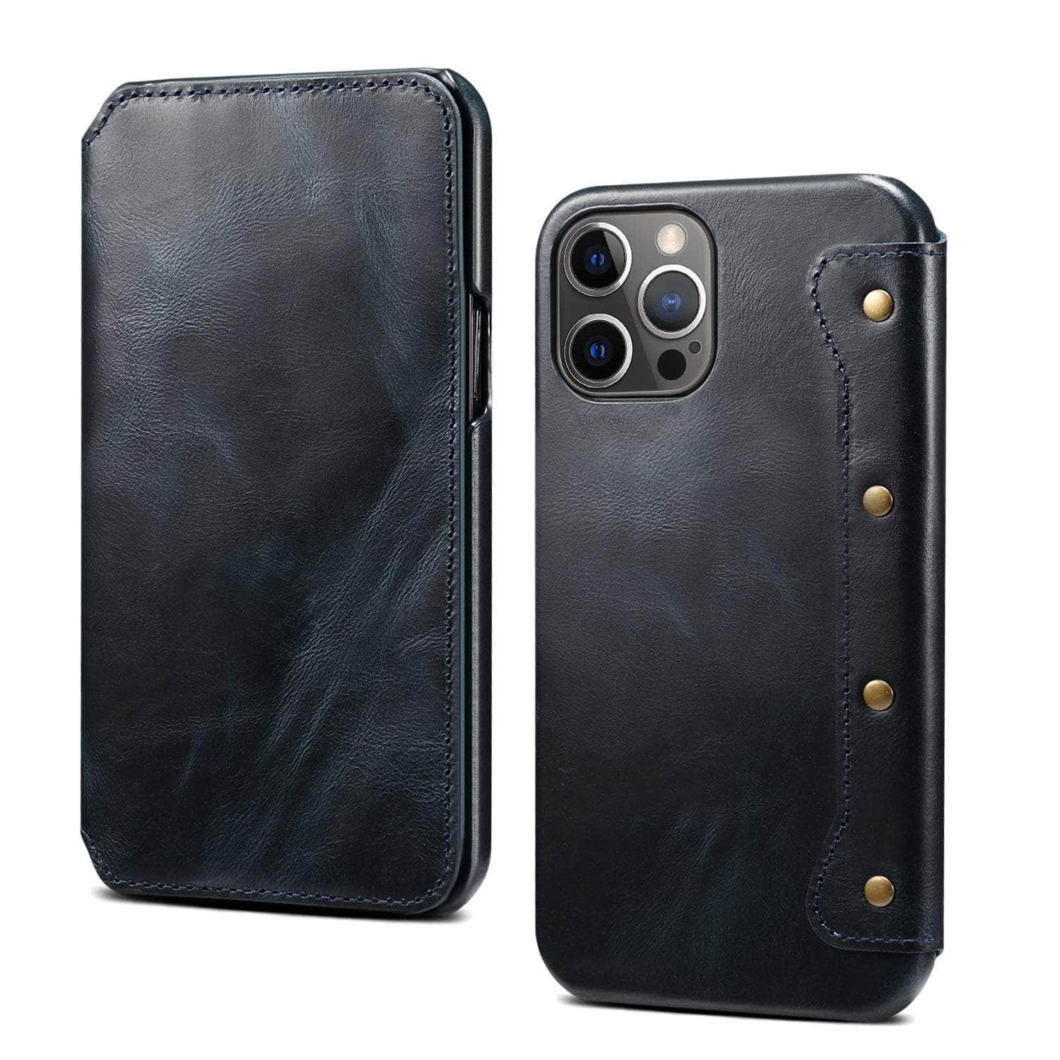 Casebuddy Real Leather iPhone 14 Max Leather Retro Wallet Case