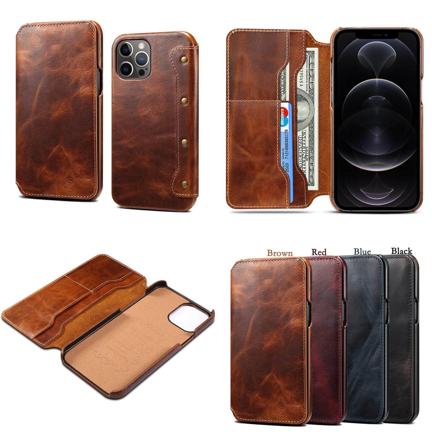Casebuddy Real Leather iPhone 14 Max Leather Retro Wallet Case