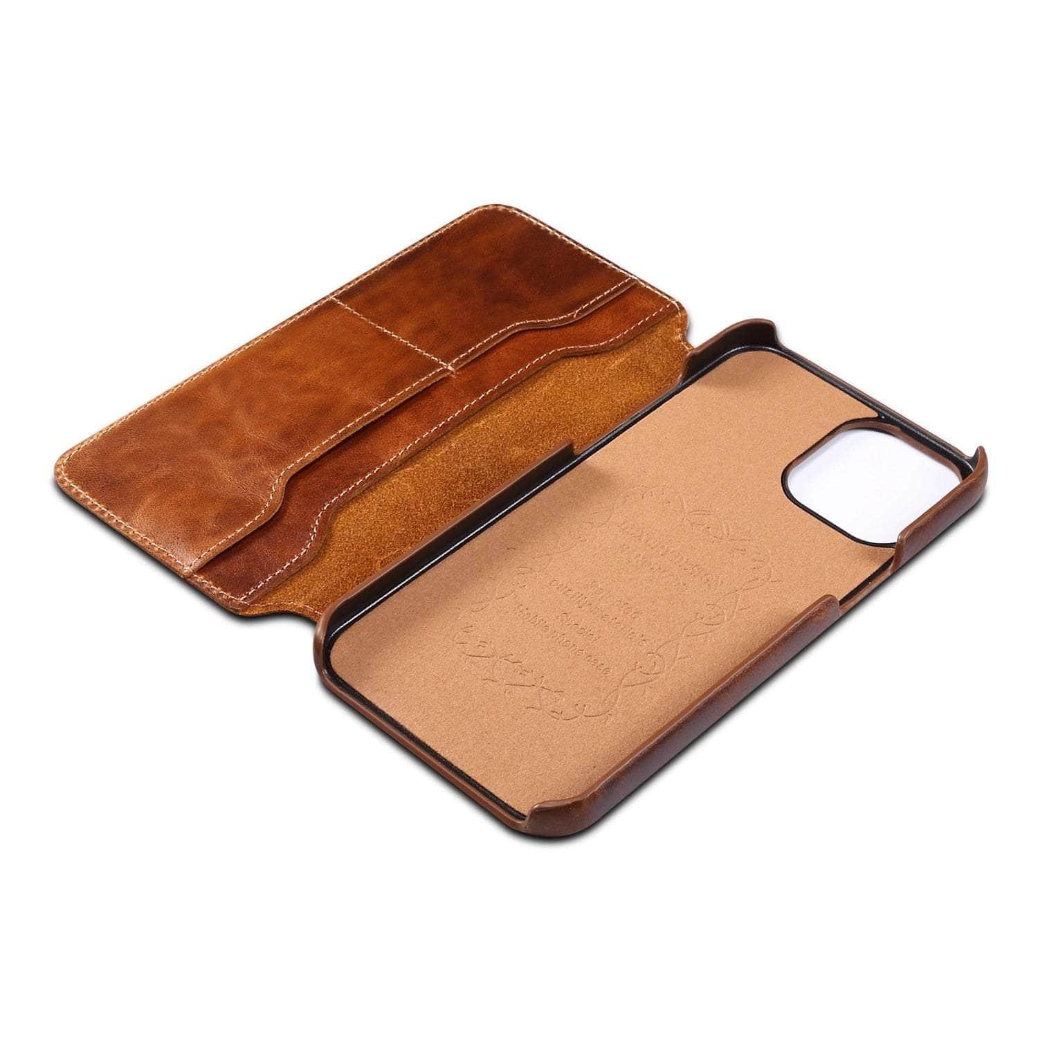 Casebuddy Real Leather iPhone 14 Max Leather Retro Wallet Case