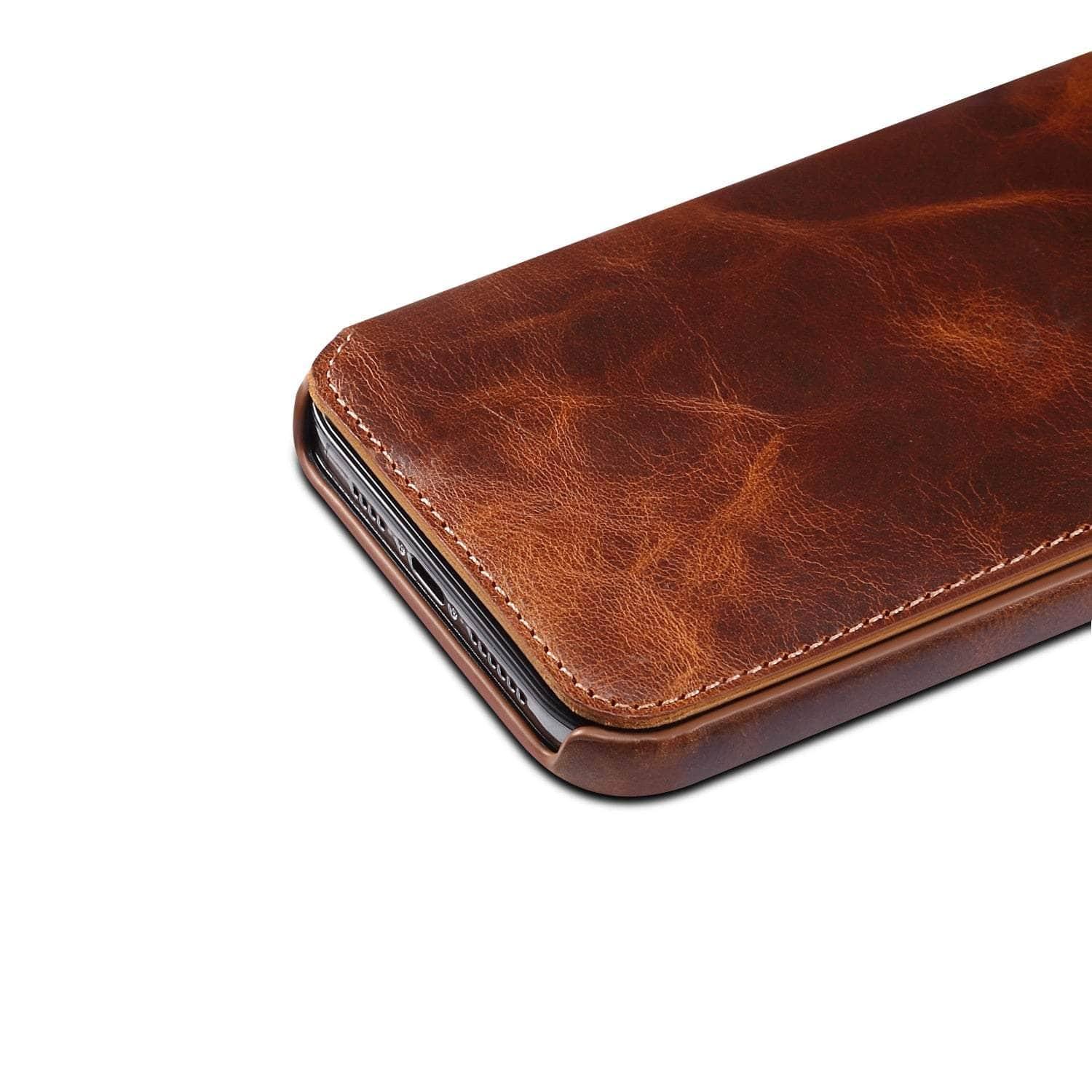 Casebuddy Real Leather iPhone 14 Max Leather Retro Wallet Case