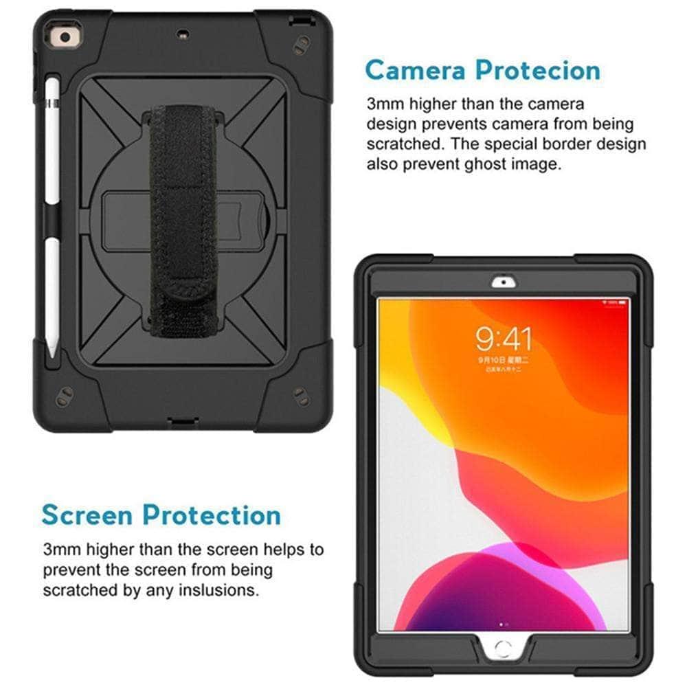 CaseBuddy Casebuddy Rotating Stand Tablet Case iPad 10.2 2019/2020 (iPad 7/8) Heavy Duty Protector Hand Strap Shoulder Strap