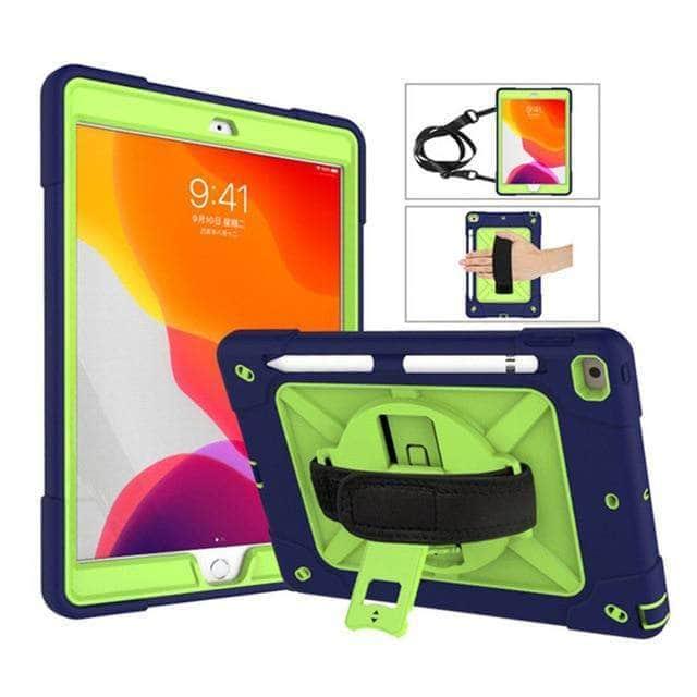 CaseBuddy Casebuddy NavyBlue Olivine Rotating Stand Tablet Case iPad 10.2 2019/2020 (iPad 7/8) Heavy Duty Protector Hand Strap Shoulder Strap