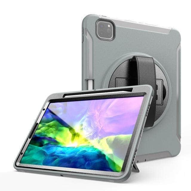 CaseBuddy Australia Casebuddy Light Gray / iPad Pro 12.9 2020 Shockproof Armor iPad Pro 11 12.9 2020 Pencil Holder Hand Strap Case