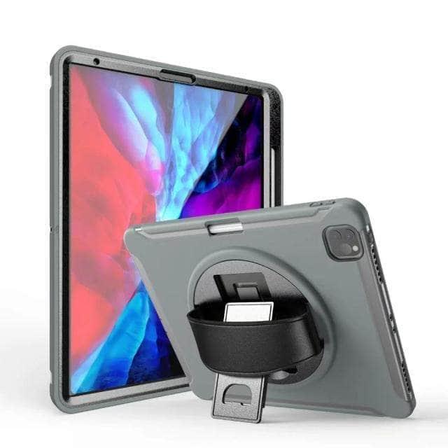 CaseBuddy Australia Casebuddy Gray Shockproof Armor iPad Pro 12.9 2021 Pencil Holder Hand Strap Case