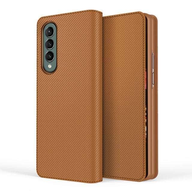 CaseBuddy Australia Casebuddy For Galaxy Z Fold 3 / Carbon fiber Brown Split Folding Leather Galaxy Z Fold 3 5G Wallet