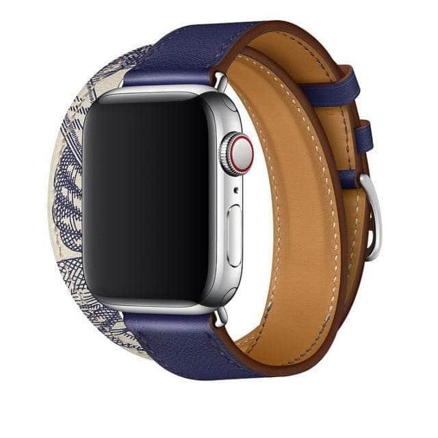 CaseBuddy Australia Casebuddy Blue pattern / 40mm Swift Double Tour Apple Watch 1 2 3 4 5 6  38/40/42/44 Real Leather Strap