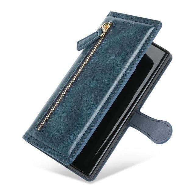 CaseBuddy Australia Casebuddy For Galaxy S21 Plus / Dark Blue Zipper Leather Card Slot Flip Galaxy S21 Case