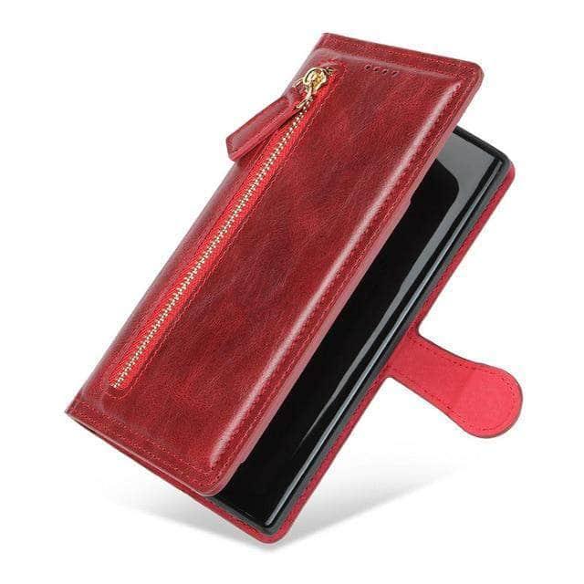 CaseBuddy Australia Casebuddy For Galaxy S21 Ultra / Red Zipper Leather Card Slot Flip Galaxy S21 Case