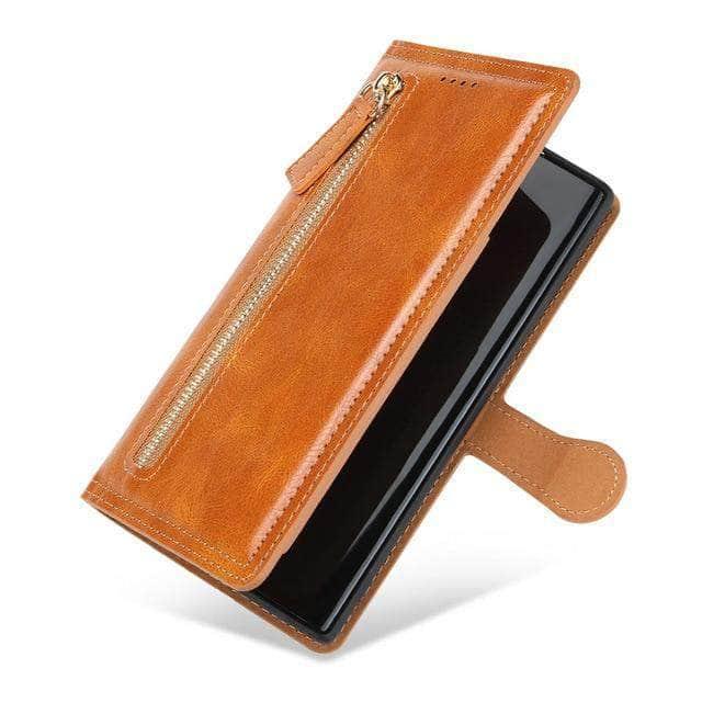 CaseBuddy Australia Casebuddy For Galaxy S21 Ultra / Orange Zipper Leather Card Slot Flip Galaxy S21 Case