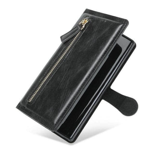 CaseBuddy Australia Casebuddy For Galaxy S21 Ultra / Black Zipper Leather Card Slot Flip Galaxy S21 Case
