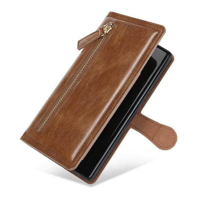 CaseBuddy Australia Casebuddy For Galaxy S21 Plus / Dark Brown Zipper Leather Card Slot Flip Galaxy S21 Case